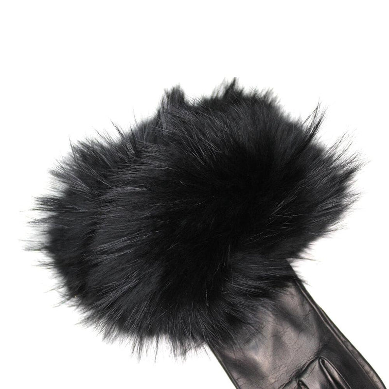 Massive lange Lederhandschuhe aus Fuchspelz für Damen-Veronique Massive Long Black