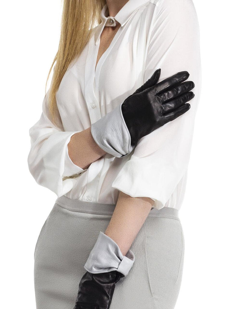 Mit Seide gefütterte kontrastierende Lederhandschuhe für Damen-Julie