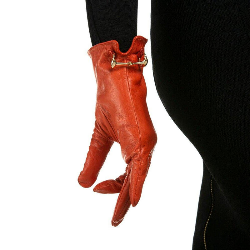 Gants en cuir avec mors de cheval doublés de soie pour femmes - fermoir au dos Isabella