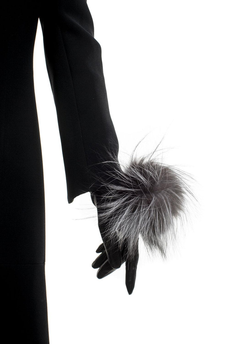 Mit Seide gefütterte Lederhandschuhe für Damen mit Fuchspelz-Pom Pom-Veronique Pom Pom