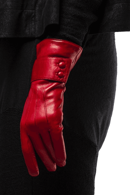 Damen-Lederhandschuhe mit Kaschmirfutter und Knopfarmband.-Belle