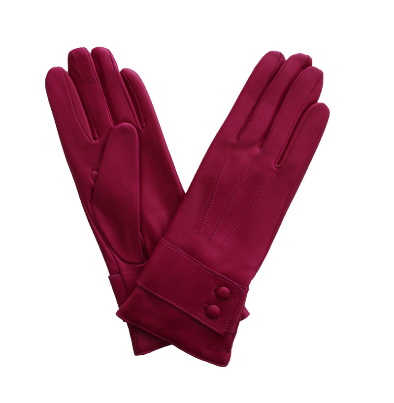 Damen-Lederhandschuhe mit Kaschmirfutter und Knopfarmband.-Belle
