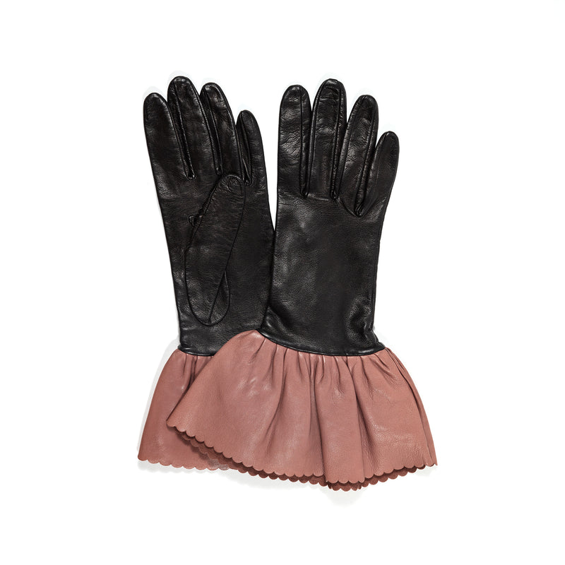 Gants en cuir contrastés doublés de soie pour femmes avec poignets à double étage-Danielle 3