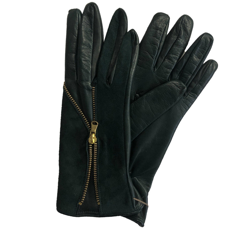 Gebogener Lederhandschuh mit offenem Reißverschluss für Damen-Jacqueline 3