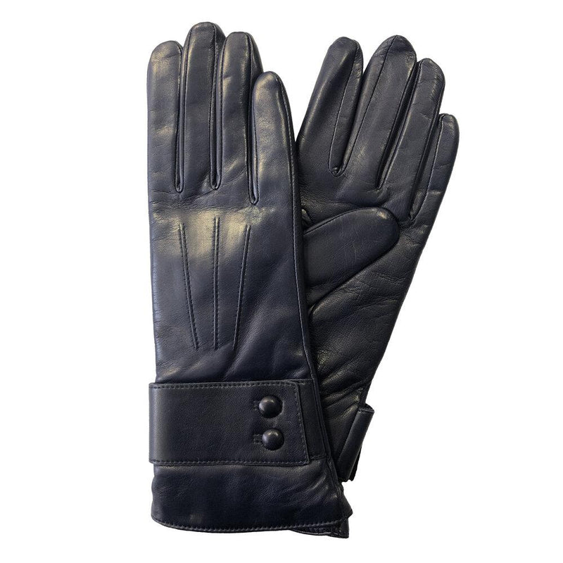 Damen-Lederhandschuhe mit Kaschmirfutter und Knopfarmband.-Belle