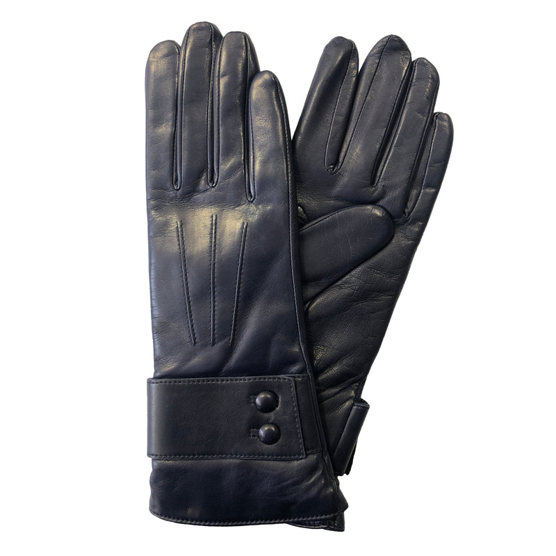 Damen-Lederhandschuhe mit Kaschmirfutter und Knopfarmband.-Belle