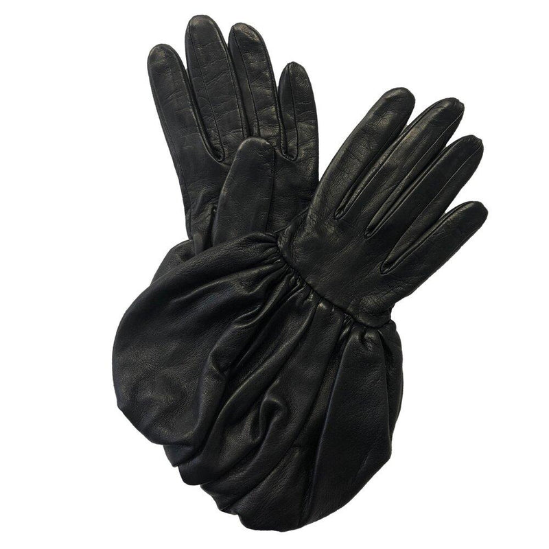 Damenhandschuhe aus schwarzem Leder mit Seidenfutter-Julie 2