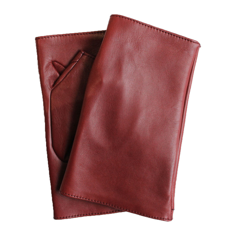Fingerlose Damen-Lederhandschuhe mit Seidenfutter und Fergie-Ledermanschette