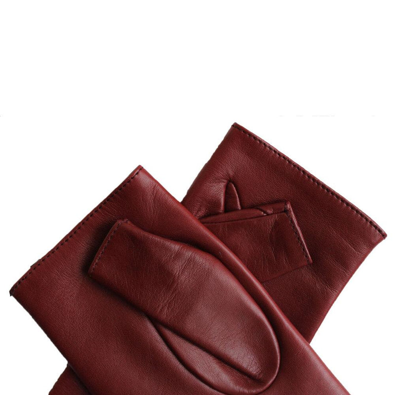 Fingerlose Damen-Lederhandschuhe mit Seidenfutter und Fergie-Ledermanschette