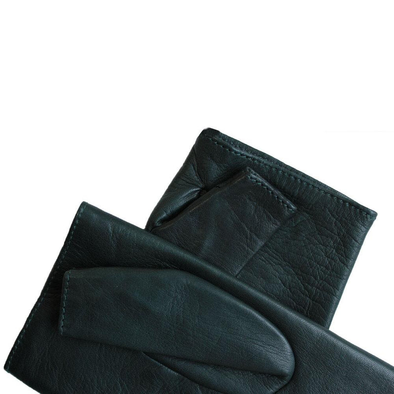 Fingerlose Damen-Lederhandschuhe mit Seidenfutter und Fergie-Ledermanschette
