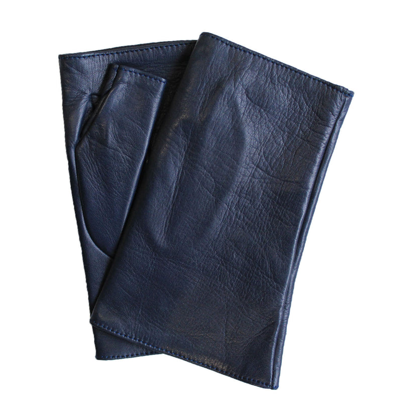 Fingerlose Damen-Lederhandschuhe mit Seidenfutter und Fergie-Ledermanschette