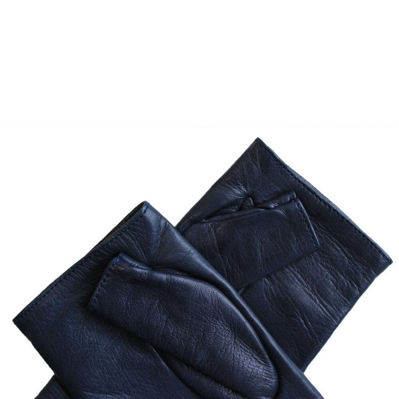 Fingerlose Damen-Lederhandschuhe mit Seidenfutter und Fergie-Ledermanschette