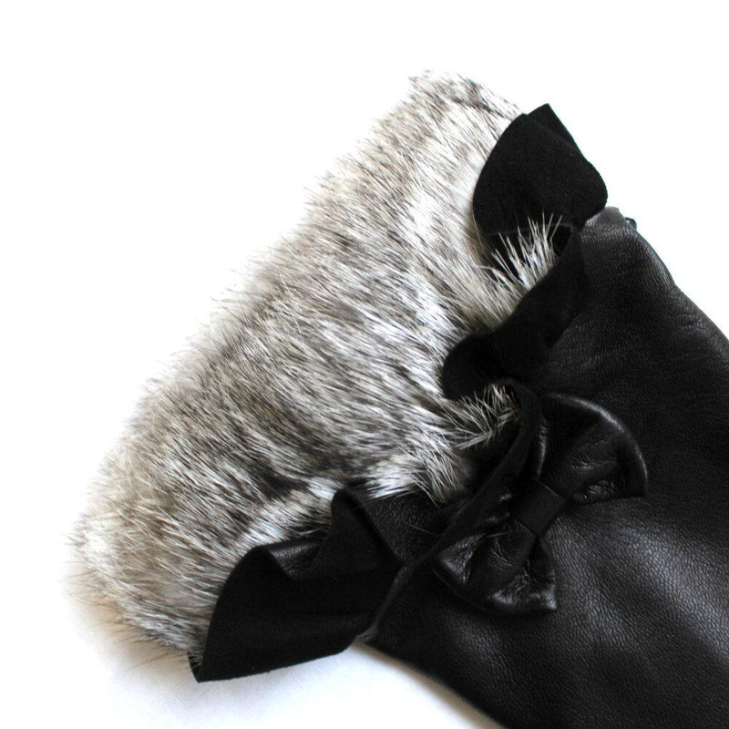 Mit Seide gefütterte Lederhandschuhe für Damen mit Kaninchenfellmanschetten-Veronique Minnie Frill