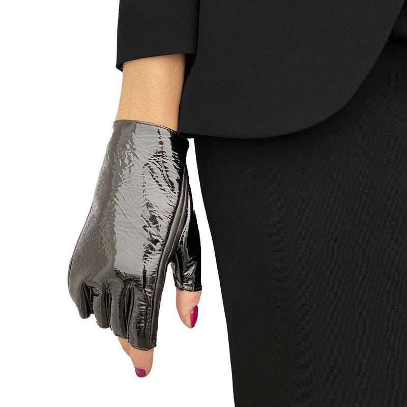 Fingerlose klassische Lederhandschuhe für Damen mit IB-Manschette