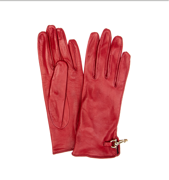 Gants en cuir avec mors de cheval doublés de soie pour femmes - fermoir au dos Isabella