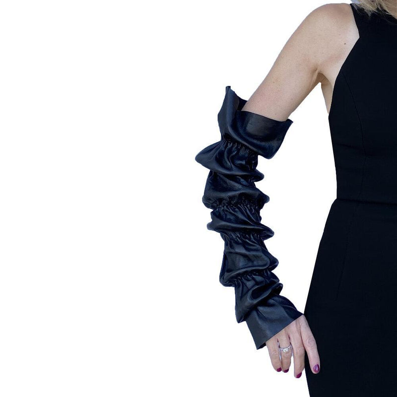 Fingerlose Lederhandschuhe mit gerafften Bündchen für Damen-Julianne Fergie 30bt