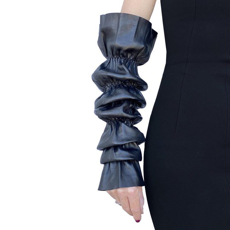 Fingerlose Lederhandschuhe mit gerafften Bündchen für Damen-Julianne Fergie 30bt