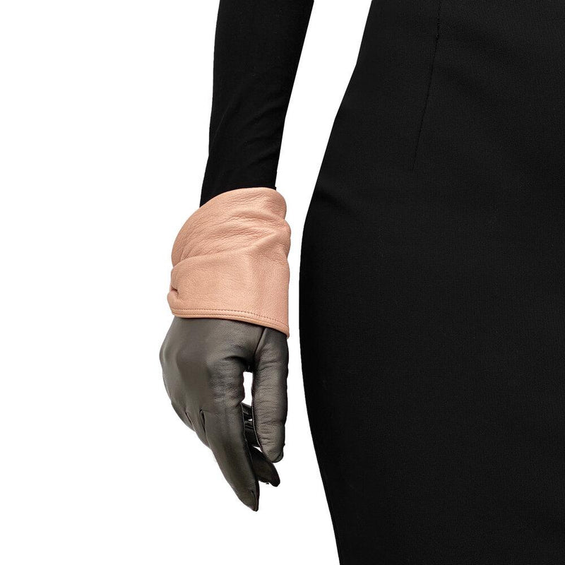 Mit Seide gefütterte kontrastierende Lederhandschuhe für Damen-Julie