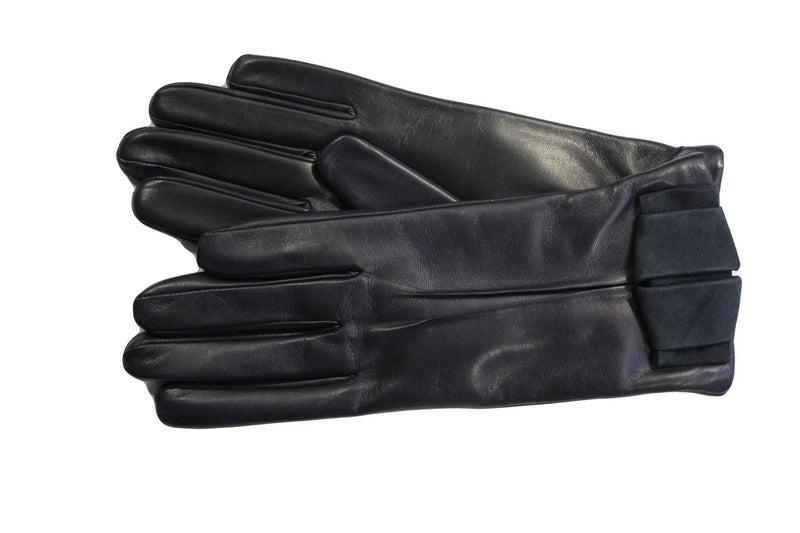 Mit Kaschmir gefütterte Lederhandschuhe für Damen mit Schleife aus Wildleder