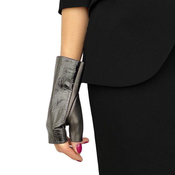 Fingerlose klassische Lederhandschuhe für Damen mit Rubinmanschette