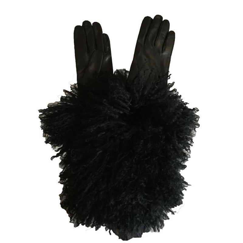 Ellbogenlange mongolische Pelzlederhandschuhe für Damen - Barbara