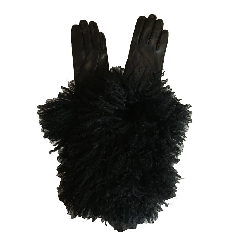 Ellbogenlange mongolische Pelzlederhandschuhe für Damen - Barbara