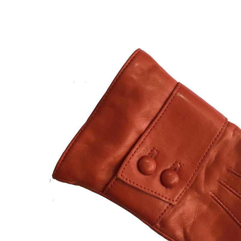 Damen-Lederhandschuhe mit Kaschmirfutter und Knopfarmband.-Belle