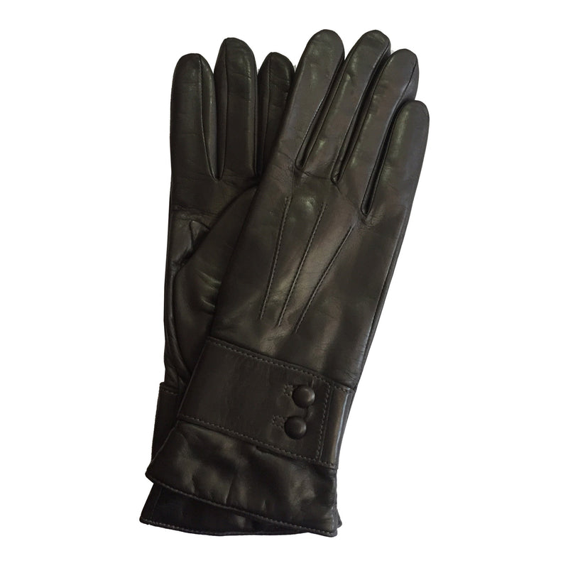 Damen-Lederhandschuhe mit Kaschmirfutter und Knopfarmband.-Belle