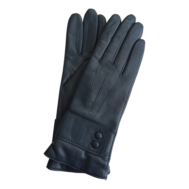 Damen-Lederhandschuhe mit Kaschmirfutter und Knopfarmband.-Belle
