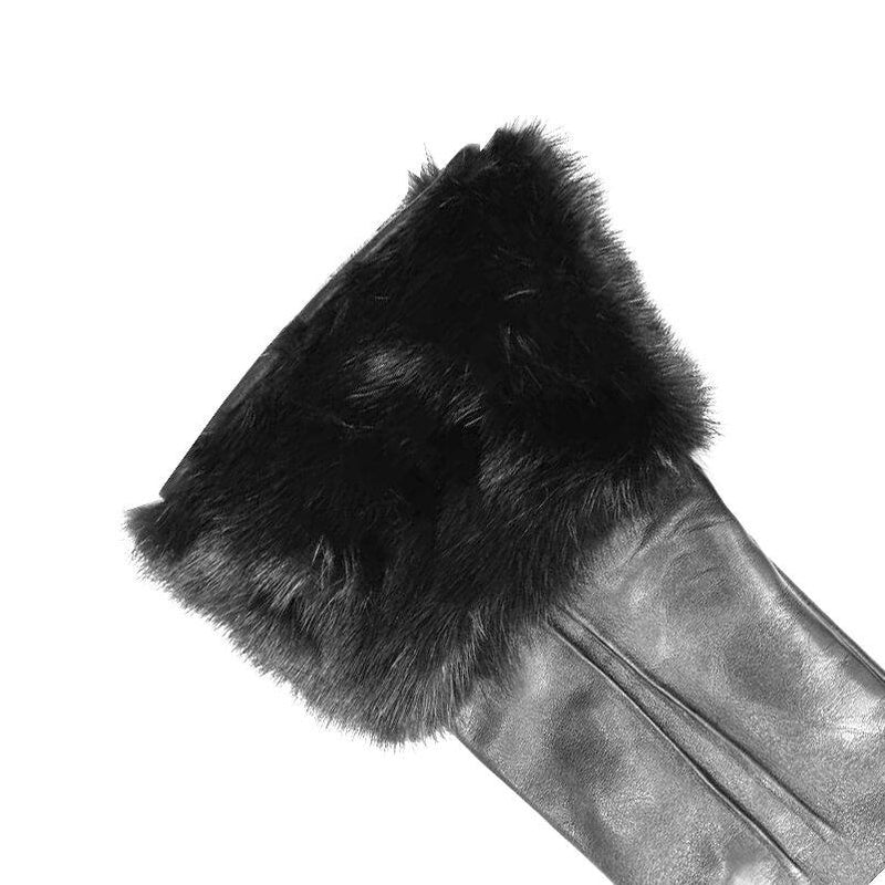 Gants Femme Cuir Doublé Soie Poignets Vison - Veronique Dart