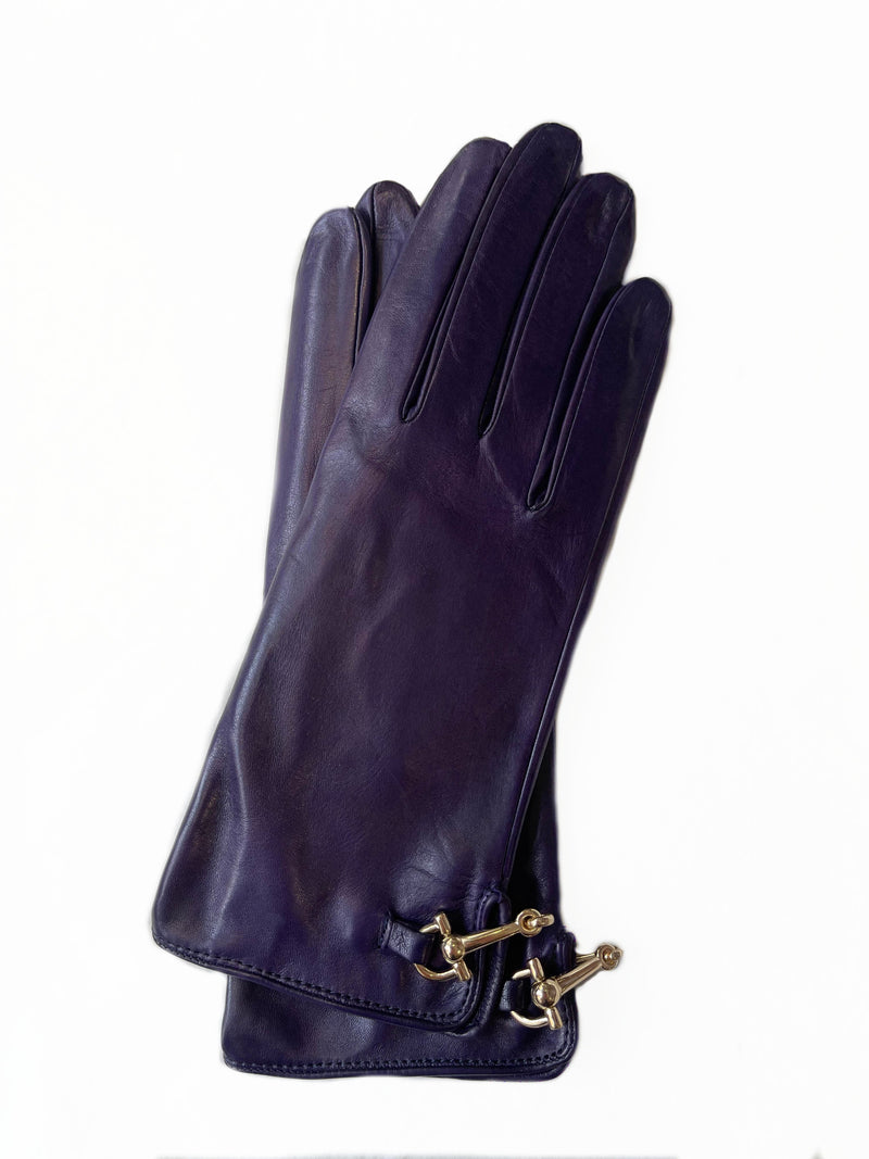 Gants en cuir avec mors de cheval doublés de soie pour femmes - fermoir au dos Isabella