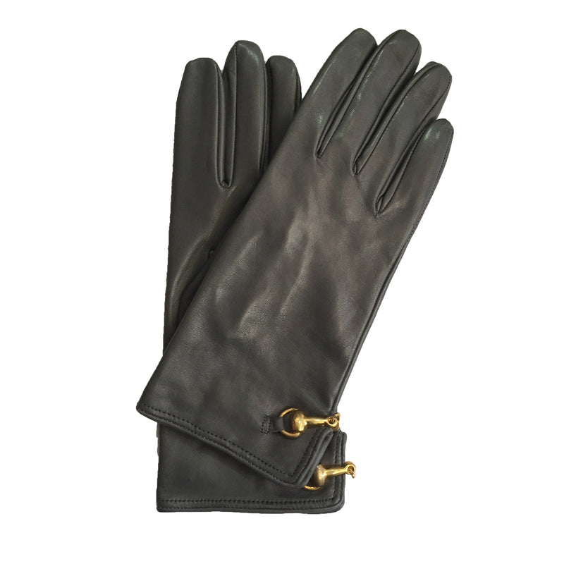 Gants en cuir avec mors de cheval doublés de soie pour femmes - fermoir au dos Isabella