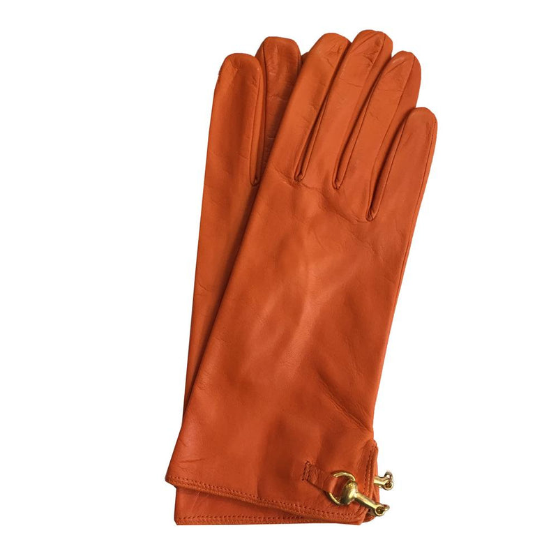 Gants en cuir avec mors de cheval doublés de soie pour femmes - fermoir au dos Isabella