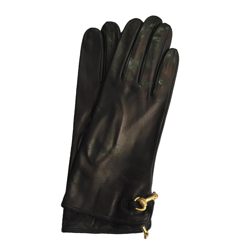 Gants en cuir avec mors de cheval doublés de soie pour femmes - fermoir au dos Isabella