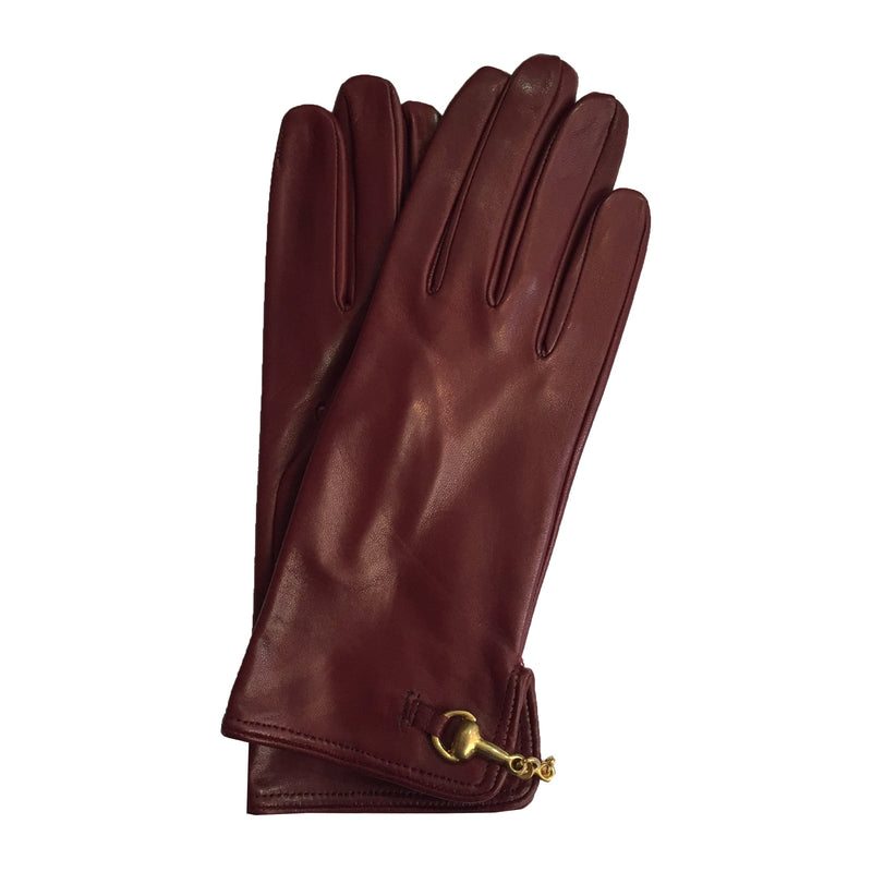 Gants en cuir avec mors de cheval doublés de soie pour femmes - fermoir au dos Isabella