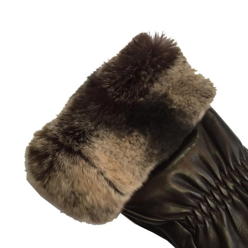 Damen-Lederhandschuhe mit Kaschmirfutter und Kaninchenfellmanschetten-Nikita