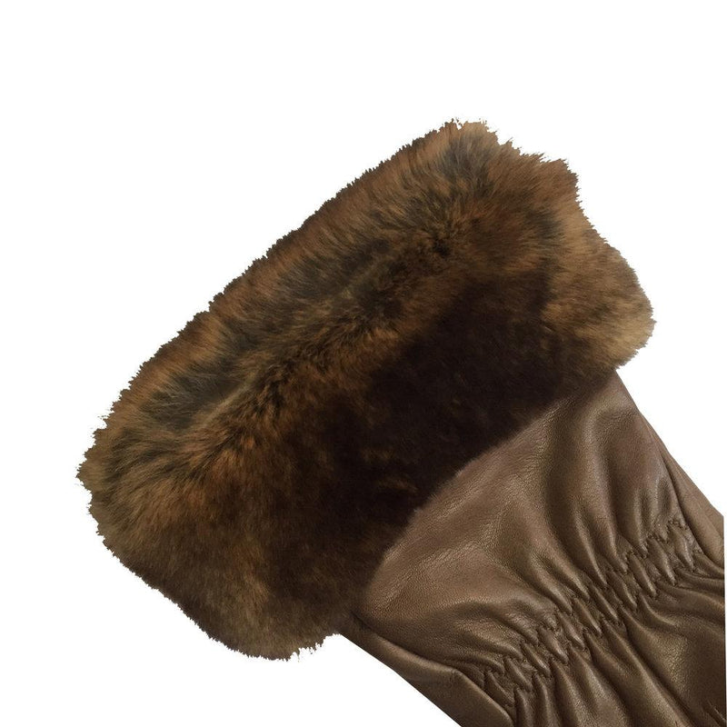 Damen-Lederhandschuhe mit Kaschmirfutter und Kaninchenfellmanschetten-Nikita