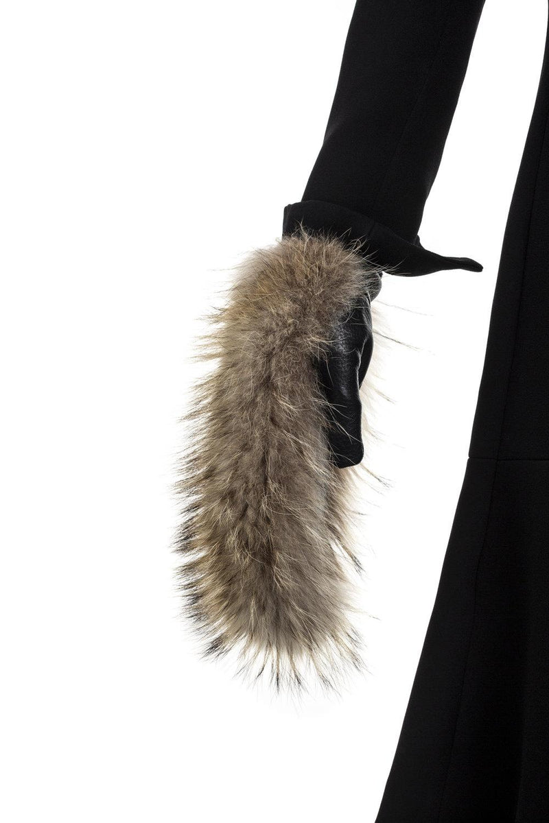 Mit Fleece gefütterte Waschbärpelz-Lederhandschuhe für Damen-Antoinella