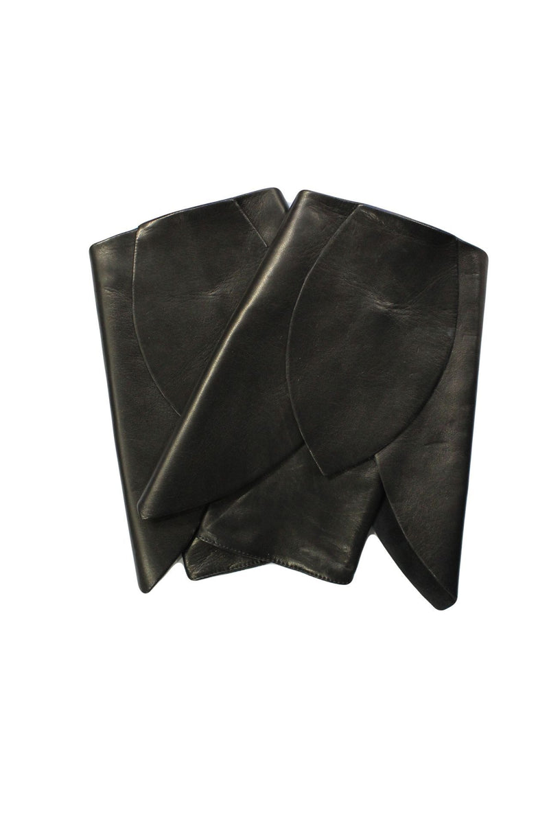 Vingerloze zwarte lederen dameshandschoenen - Amelia Cuff