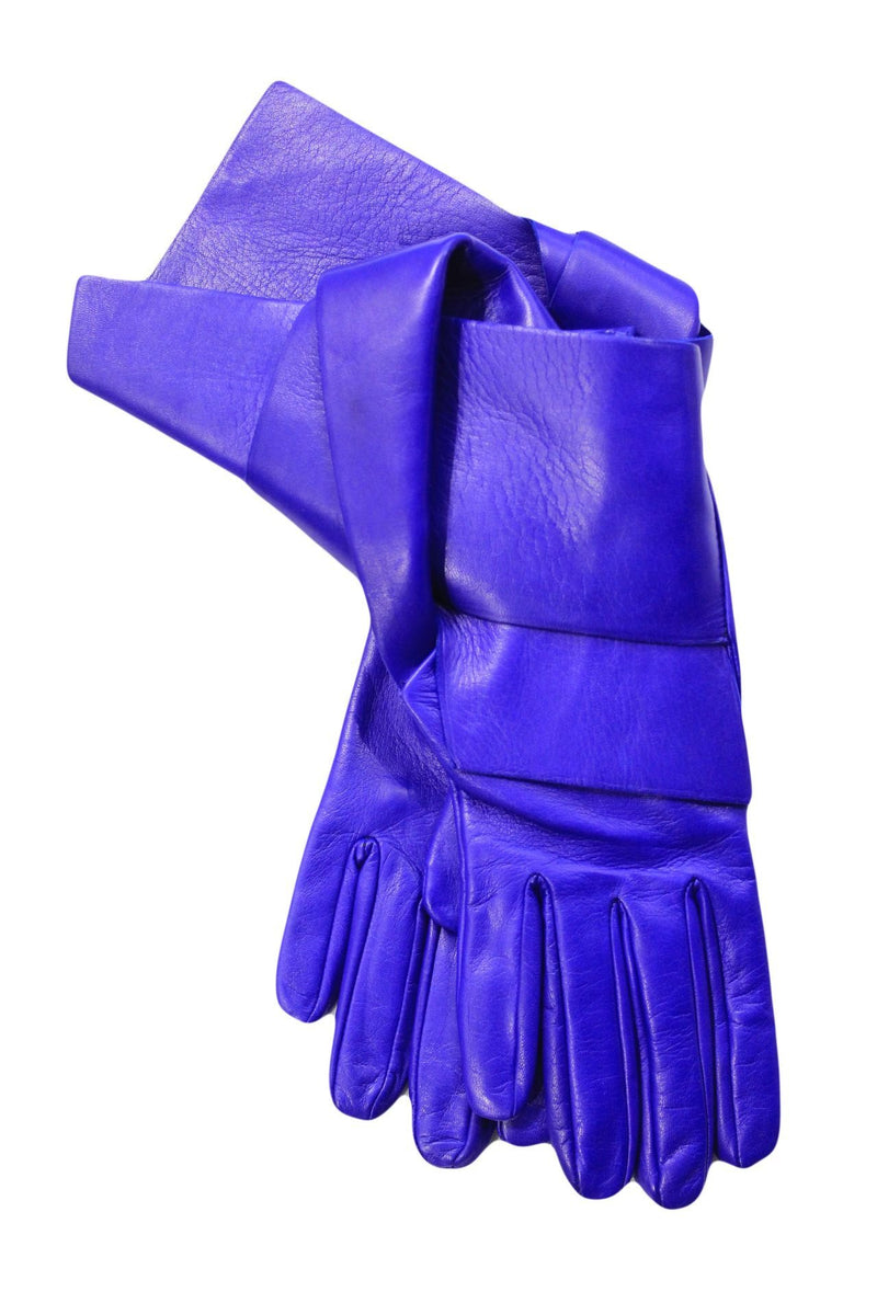 Blauwe geknoopte lederen dameshandschoenen-Clare