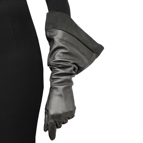 Gants longs en cuir pour femmes avec poignets en entonnoir en daim-DeVette