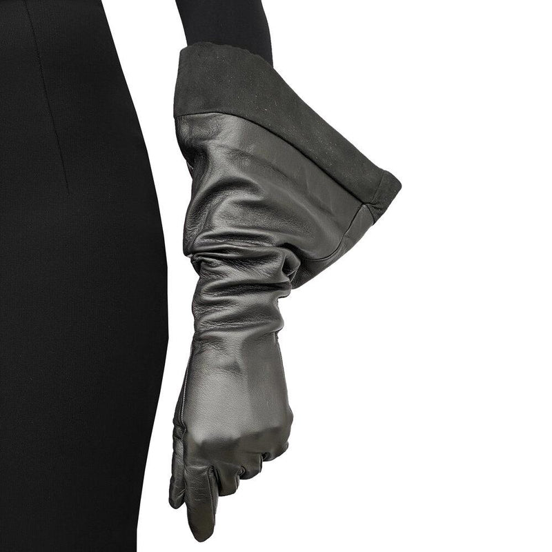 Lange Lederhandschuhe für Damen mit Trichtermanschetten aus Wildleder-DeVette