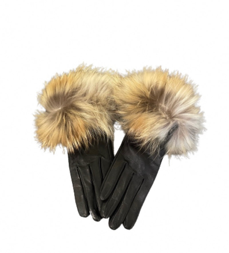 Gants en cuir doublés cachemire pour femme avec poignets en rat musqué - Véronique Muskrat