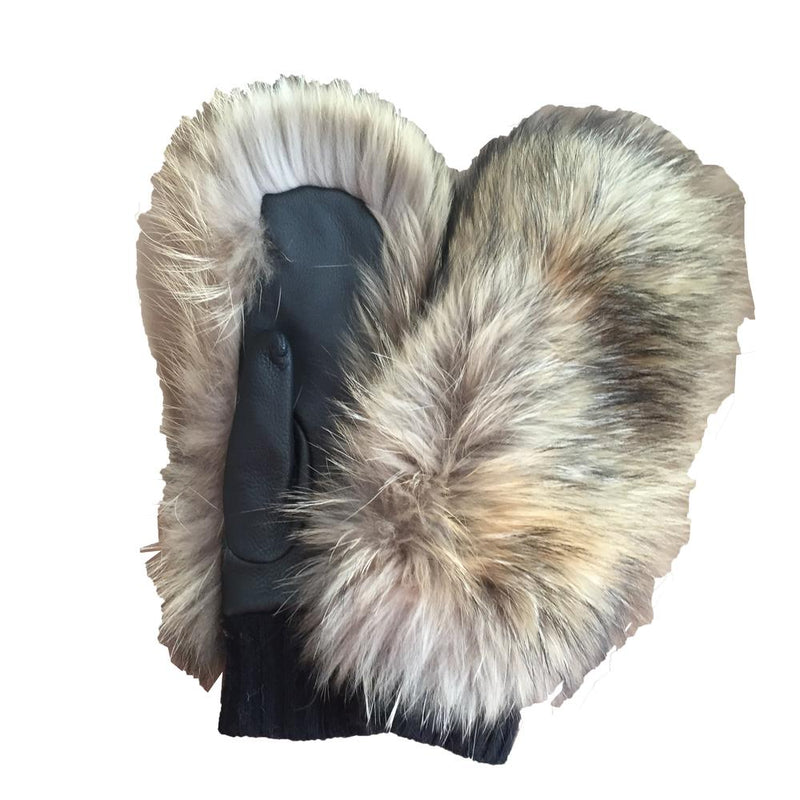 Mit Fleece gefütterte Waschbärpelz-Lederhandschuhe für Damen-Antoinella