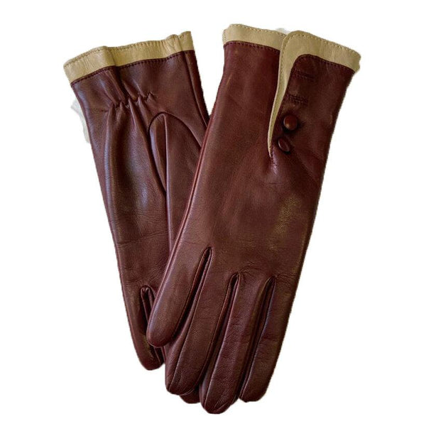 Gants en cuir doublés de fourrure pour femmes avec poignets contrastés-Maya 2